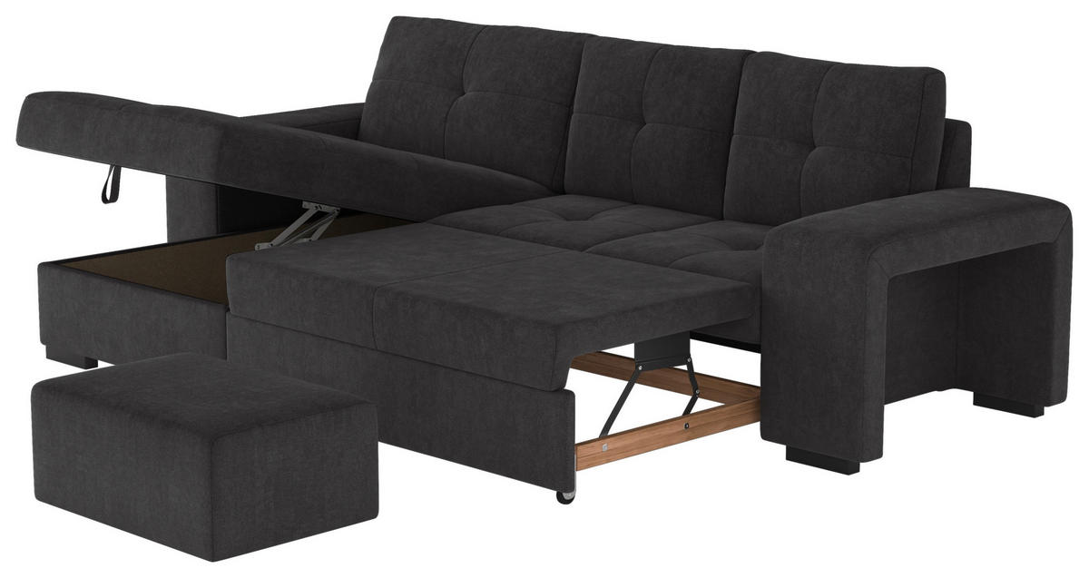 ECKSCHLAFSOFA in Mikrofaser Schwarz  - Schwarz, Modern, Kunststoff/Textil (156/268cm) - MID.YOU