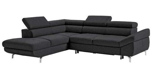 ECKSOFA in Echtleder Schwarz  - Silberfarben/Schwarz, Design, Leder/Metall (270/220cm) - Novel