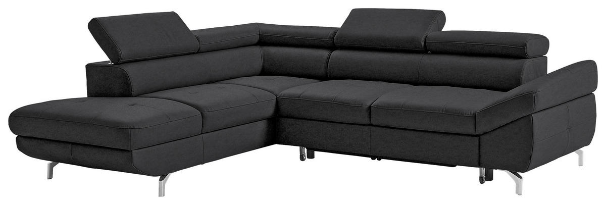 ECKSOFA in Echtleder Schwarz  - Silberfarben/Schwarz, Design, Leder/Metall (270/220cm) - Novel