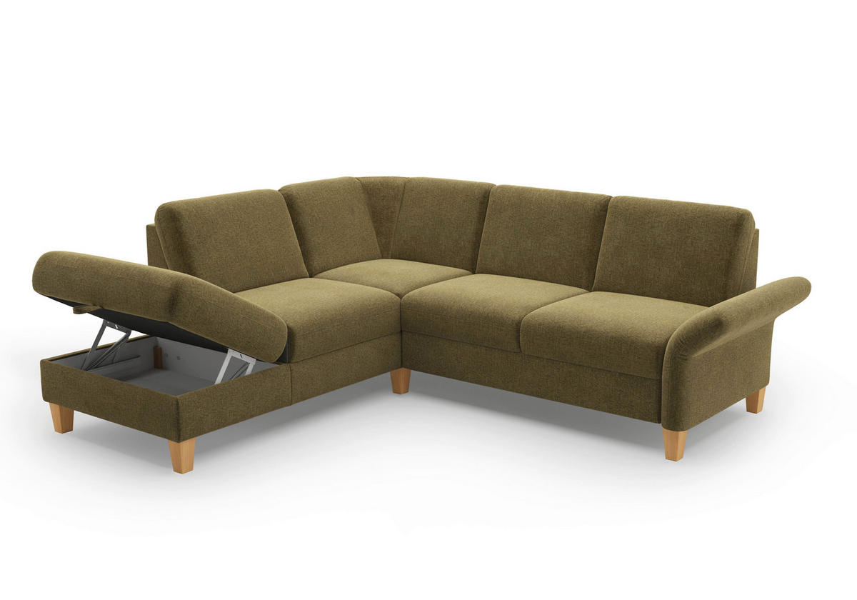 ECKSOFA in Flachgewebe Olivgrün  216/240 cm  - Eichefarben/Olivgrün, KONVENTIONELL, Holz/Textil (216/240cm) - Sit & More