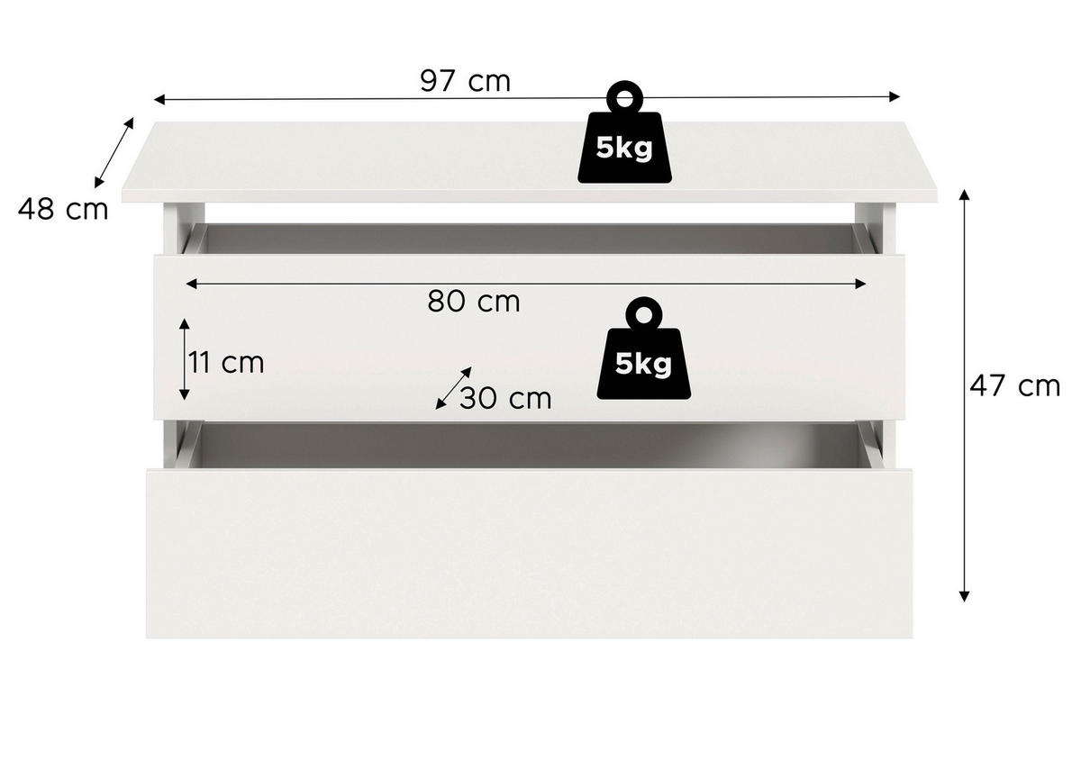 SCHUBKASTENEINSATZ  - Weiß, MODERN, Holzwerkstoff (97/47/48cm) - MID.YOU