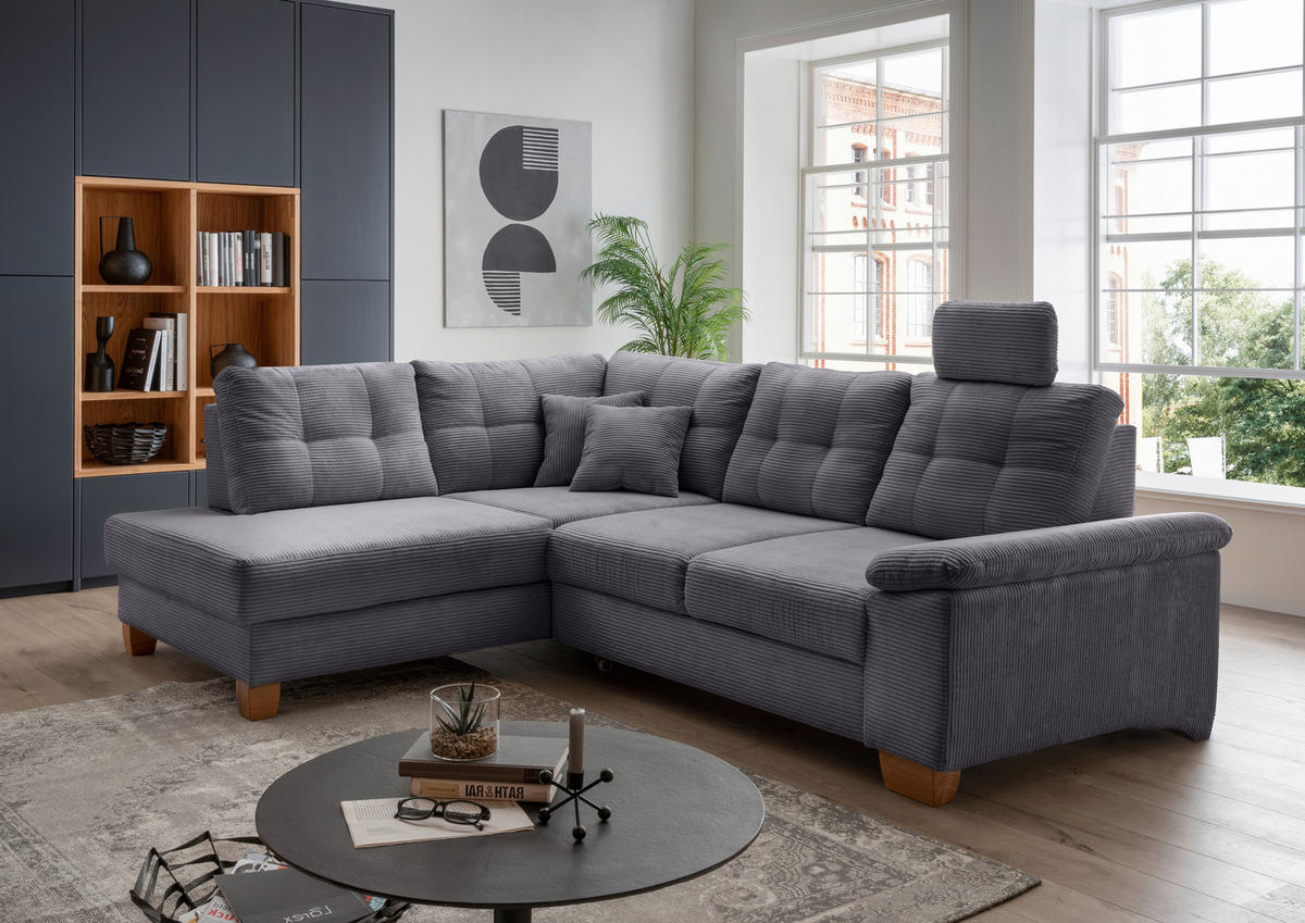 ECKSOFA in Cord Grau  - Naturfarben/Grau, Modern, Holz/Textil (206/274cm) - Livetastic