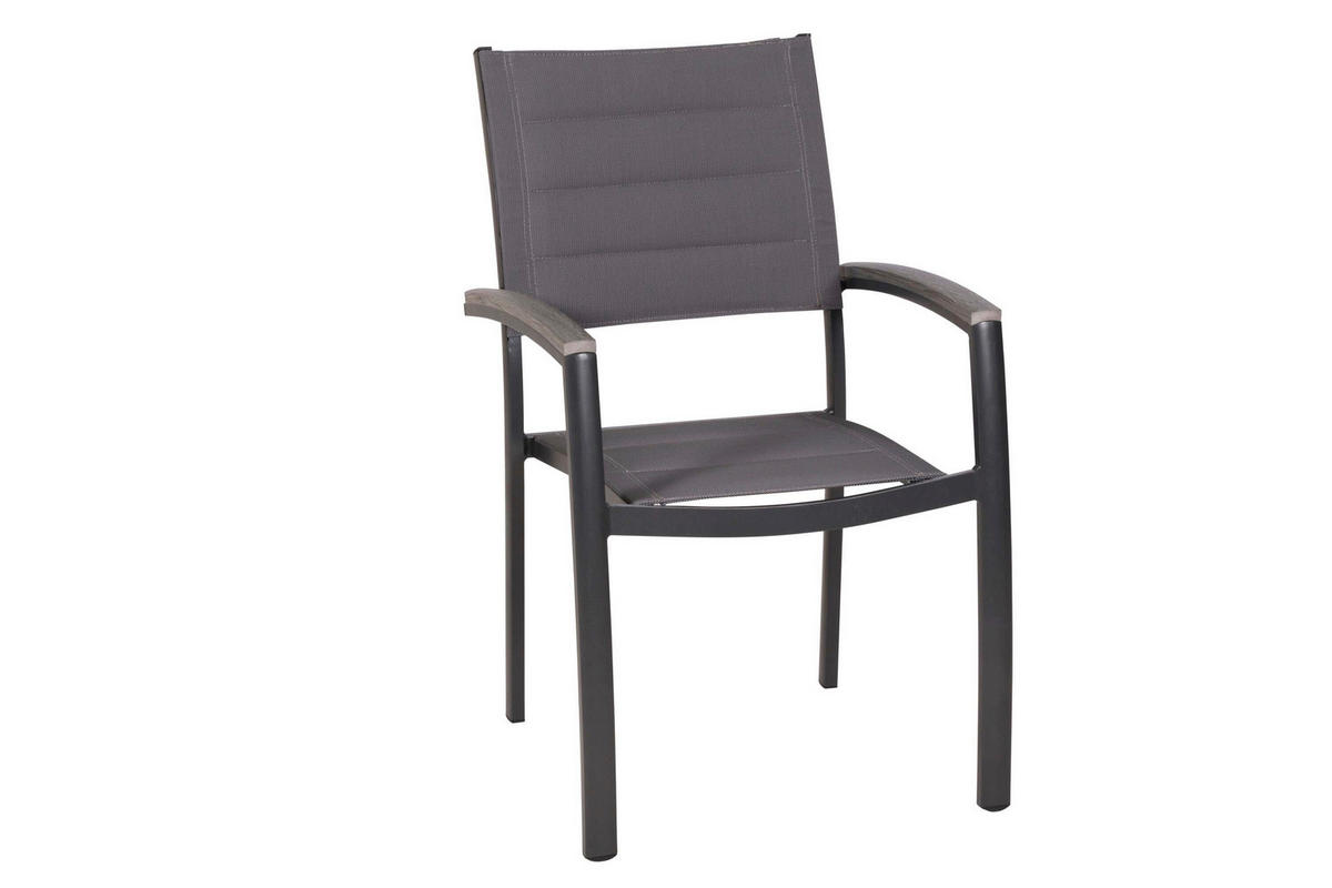 GARTENSTUHL-SET Metall, Kunststoff, Textil Graphitfarben, Grau  - Graphitfarben/Grau, KONVENTIONELL, Kunststoff/Textil (56/90/64cm) - Gardenson