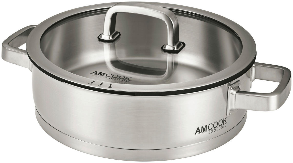 SERVIERPFANNE  - Edelstahlfarben, Basics, Glas/Metall (28/8cm) - Am Cook