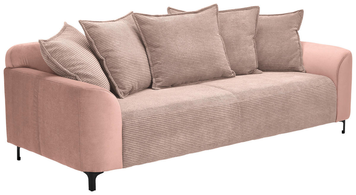 3-SITZER-SOFA in Cord, Velours Rosa  - Schwarz/Rosa, Konventionell, Textil/Metall (228/84/99cm) - Carryhome