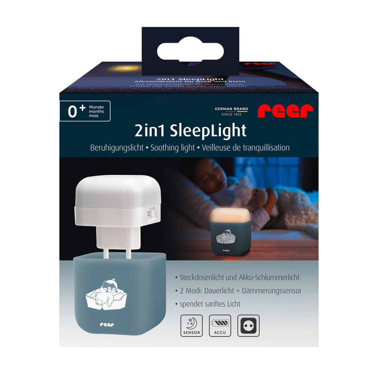 KINDER-NACHTLICHT 6/7,5/6 cm   - Graublau, Basics, Kunststoff (6/7,5/6cm) - Reer