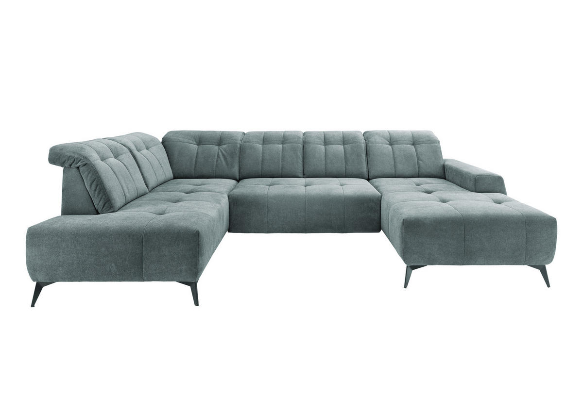 WOHNLANDSCHAFT SANO in Chenille Mintgrau  - Mintgrau/Schwarz, MODERN, Textil/Metall (200/337/180cm) - Livetastic