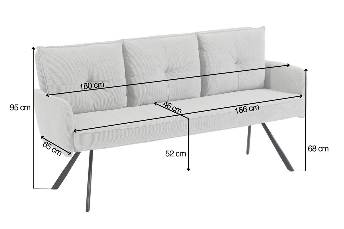 SITZBANK 180/93/67 cm Cord Beige Metall  - Beige/Schwarz, Design, Textil/Metall (180/93/67cm) - Novel