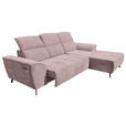 ECKSOFA Altrosa Cord Rücken echt, Kopfteilverstellung, Sitzvorzug  - Schwarz/Altrosa, KONVENTIONELL, Textil/Metall (290/196cm) - Carryhome