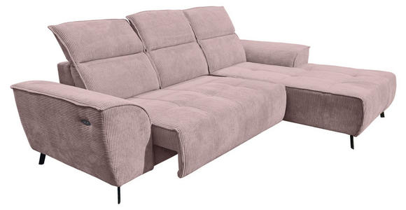 ECKSOFA Altrosa Cord Rücken echt, Kopfteilverstellung, Sitzvorzug  - Schwarz/Altrosa, KONVENTIONELL, Textil/Metall (290/196cm) - Carryhome