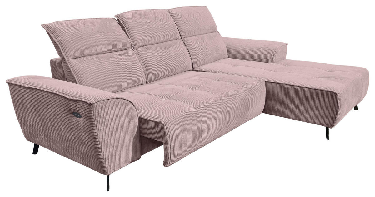 ECKSOFA Altrosa Cord  - Schwarz/Altrosa, KONVENTIONELL, Textil/Metall (290/196cm) - Carryhome