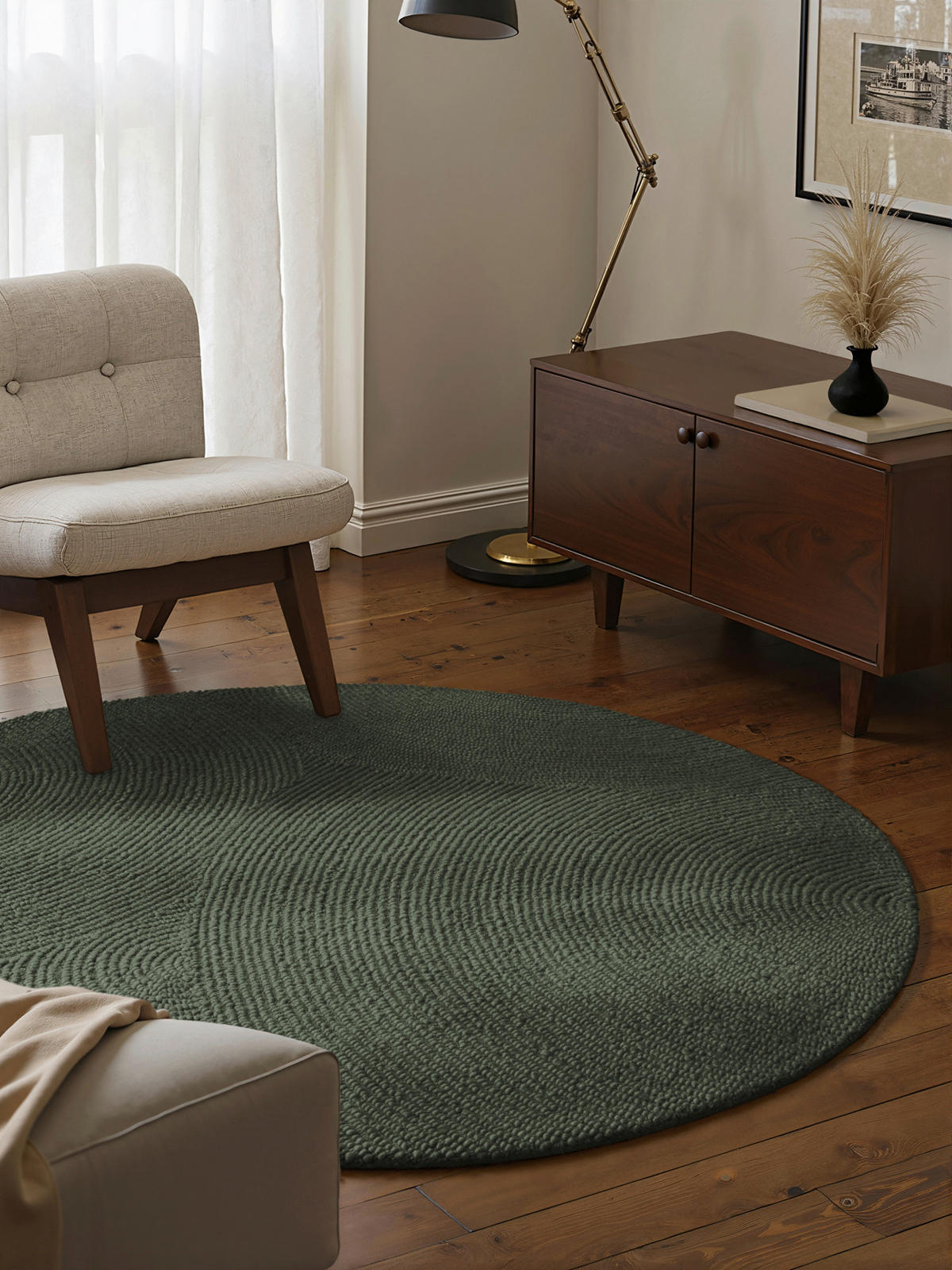 WOLLTEPPICH 200 cm Calmio Dunkelgrün rund  - Dunkelgrün, Basics, Textil (200cm) - Hanse Home