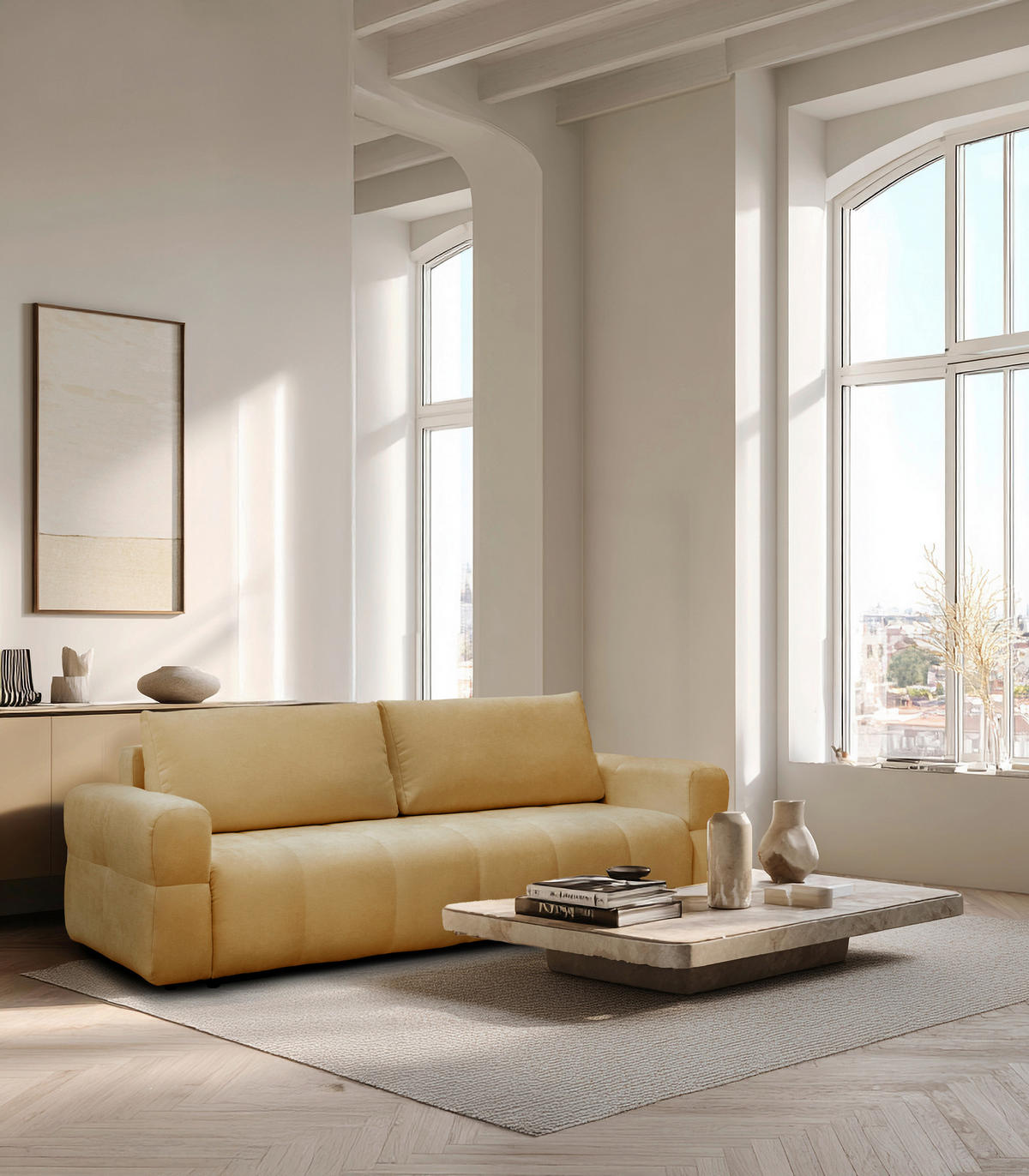 SCHLAFSOFA LOTTA  mit Chenille Senfgelb  - Senfgelb/Schwarz, Design, Textil (248/90/105cm) - MID.YOU