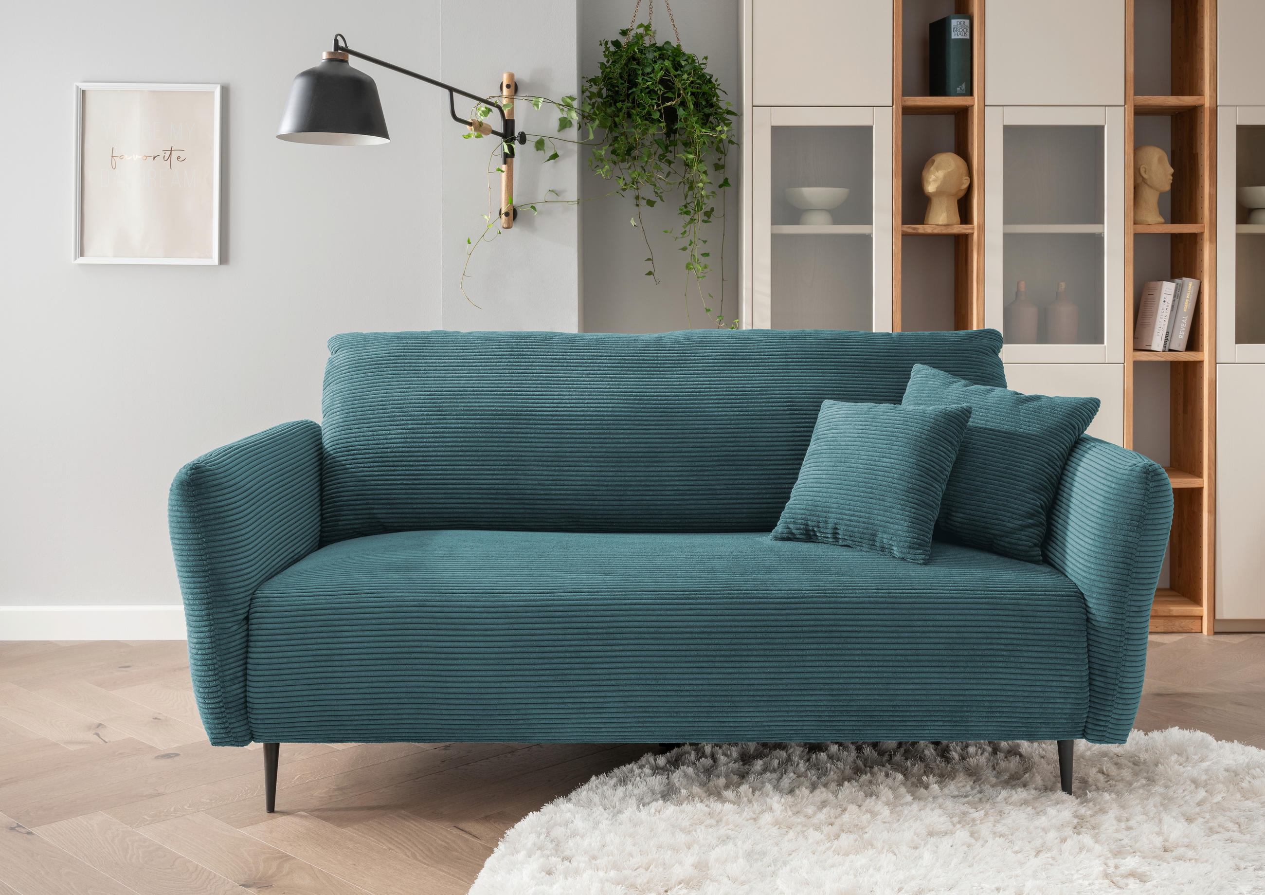 3-SITZER-SOFA in Cord Petrol  - Petrol/Schwarz, Design, Textil/Metall (201/97/102cm) - Livetastic