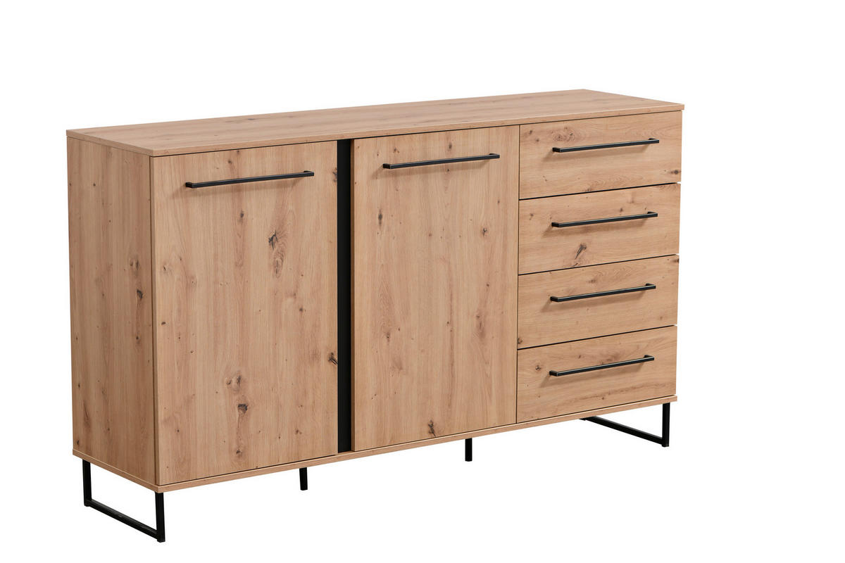 KOMODA, čierna, farba duba, 159/95/42 cm - čierna/farba duba, Basics, kompozitné drevo (159/95/42cm) - Xora