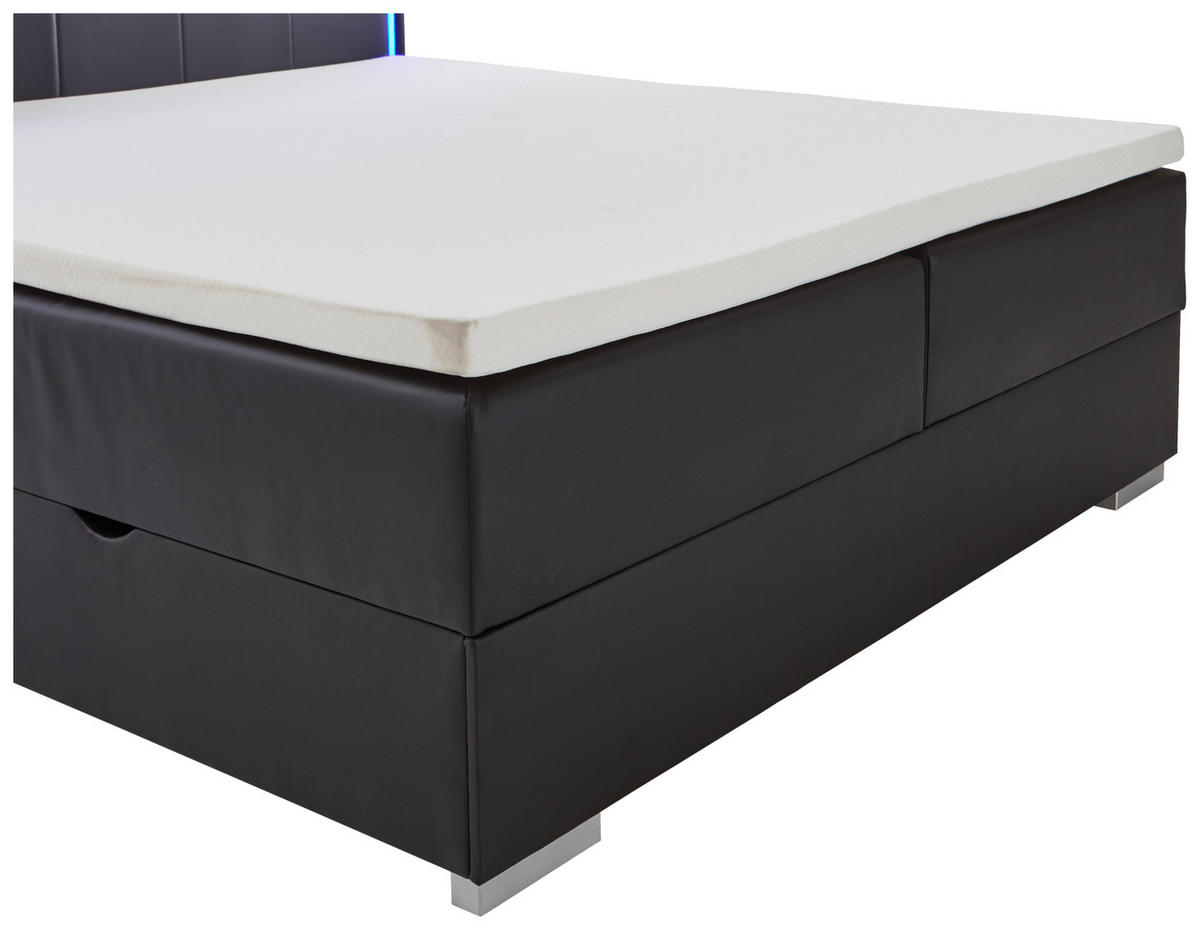 BOXSPRINGBETT 180/200 cm,  in Schwarz, Beleuchtung, Bettkasten, Topper, H3 + H3 = fest  - Silberfarben/Schwarz, Design, Holz/Textil (180/200cm) - Boxxx