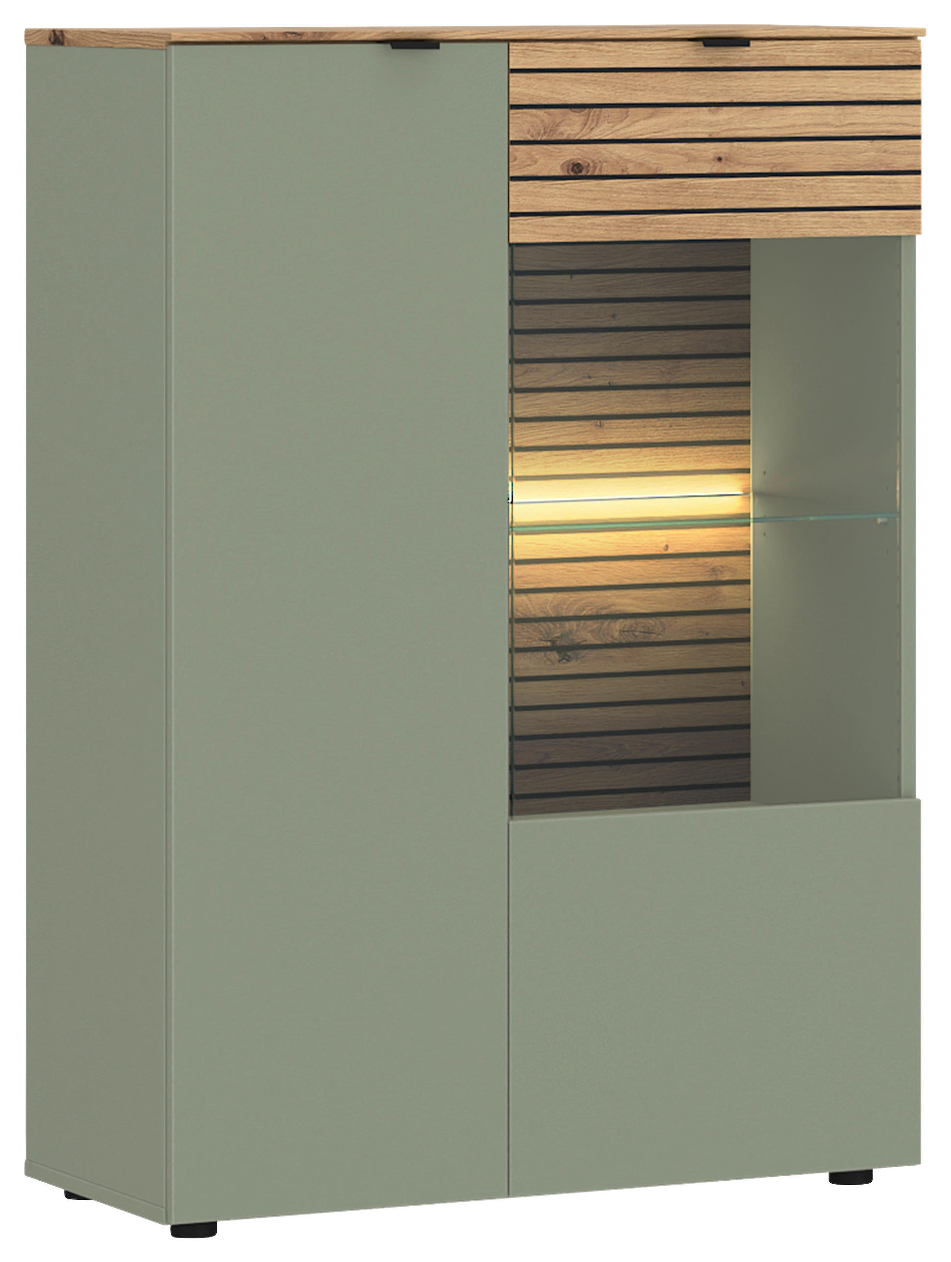 Livetastic Vitrine Nexa Salbeigrün, Eiche Artisan 80x116x40 cm