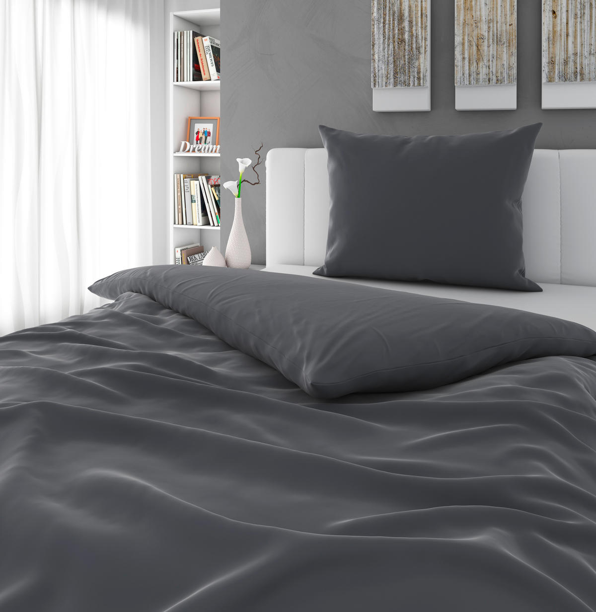POVLEČENÍ, satén, antracitová, 140/220 cm - antracitová, Basics, textil (140/220cm) - Novel