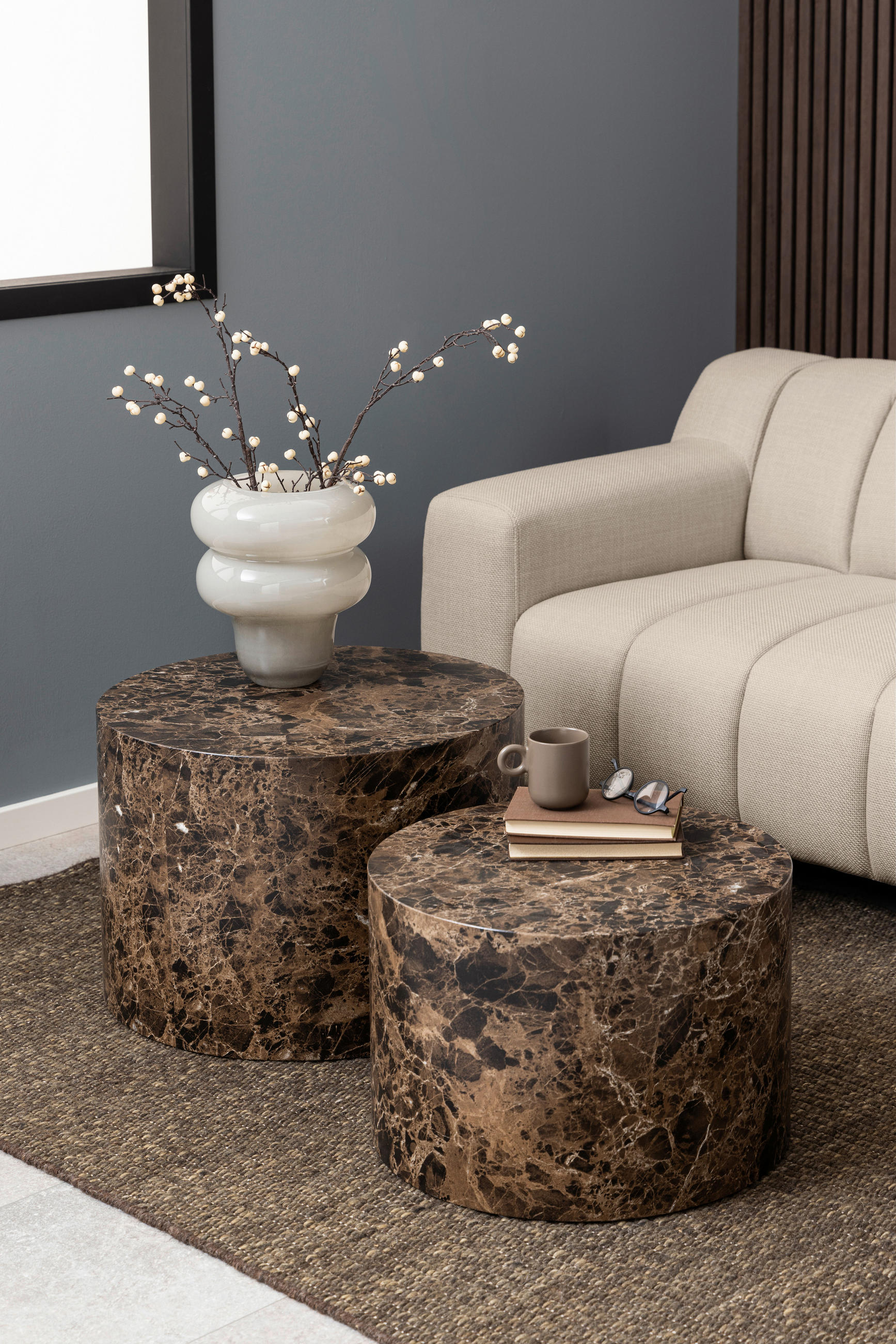 COUCHTISCHSET 50/58/50/58/33/40 cm rund Braun, Schwarz  - Schwarz/Braun, Design, Holzwerkstoff (50/58/50/58/33/40cm)