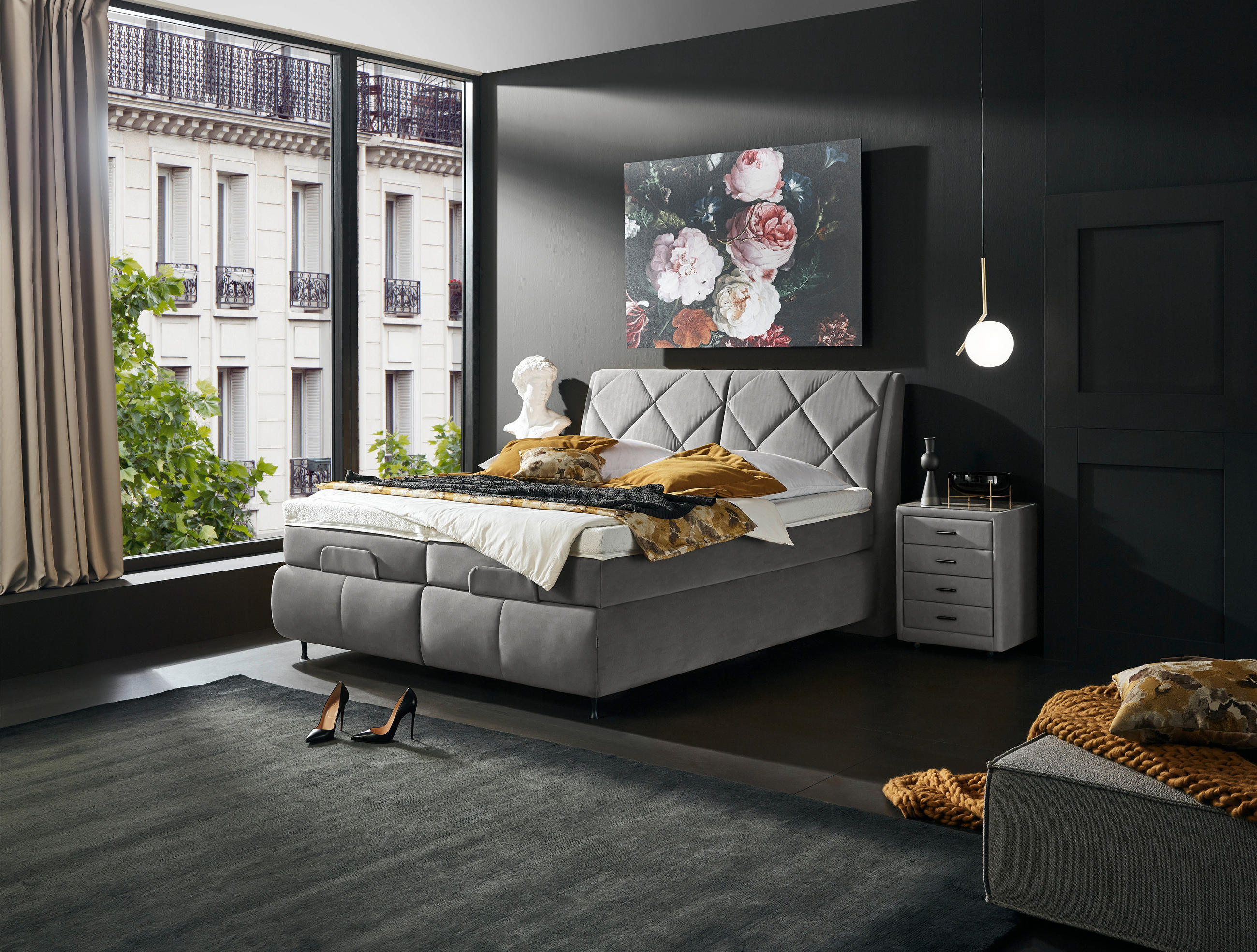 BOXSPRINGBETT 180/200 cm  in Grau  - Schwarz/Grau, KONVENTIONELL, Textil/Metall (180/200cm) - Dieter Knoll