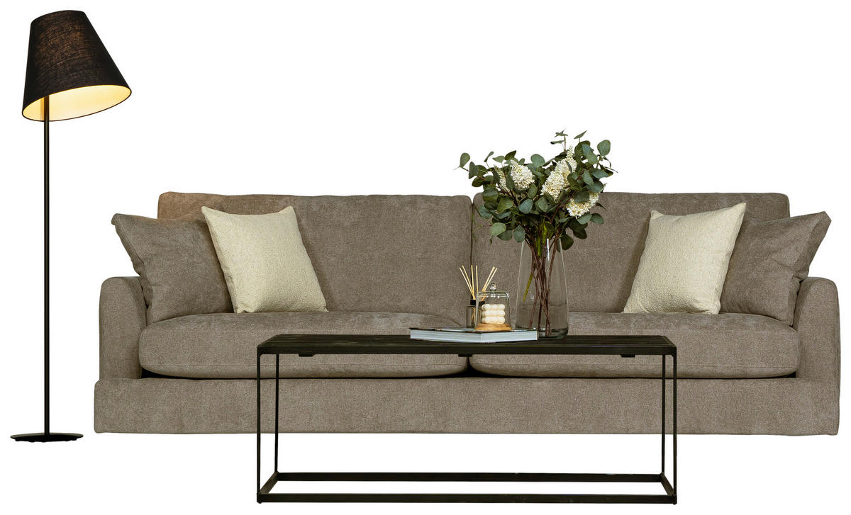 SOFFA i chenille beige  - beige, Klassisk, metall/trä (260/90/100cm) - Novel