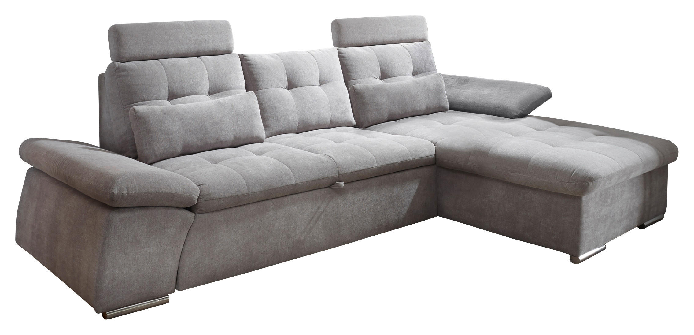 ECKSOFA Schlammfarben Mikrovelours Zierkissen, Rückenkissen, Schlaffunktion  - Schlammfarben/Silberfarben, KONVENTIONELL, Kunststoff/Textil (268/170cm) - MID.YOU
