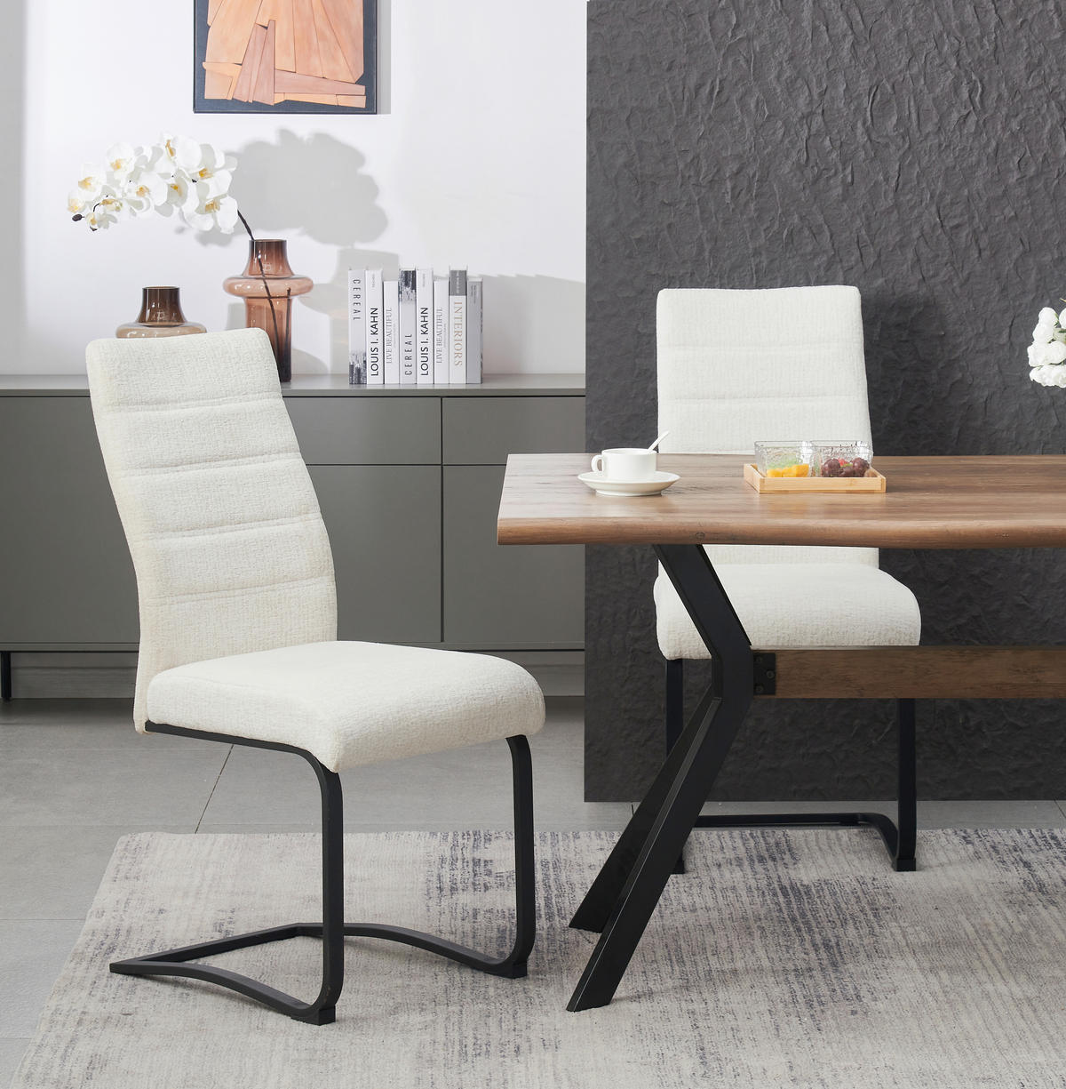 SET STOLICA  krem  tekstil      - crna/krem, Moderno, tekstil/metal (43/98/59cm) - MID.YOU