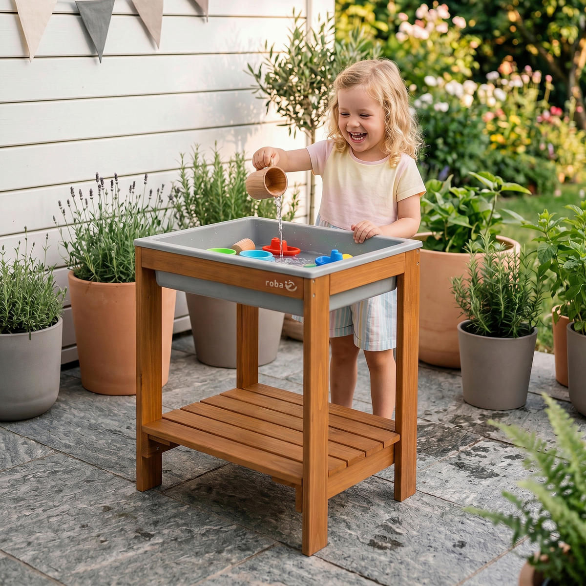 WASSERSPIELTISCH  - Teakfarben, Basics, Holz/Kunststoff (38,5/50/31,8cm) - Roba
