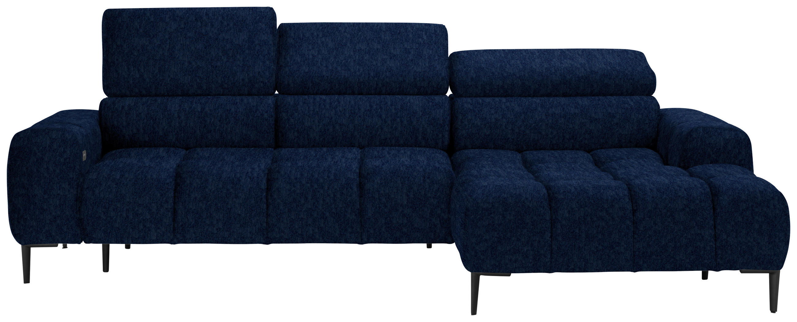 ECKSOFA in Samt, Webstoff Dunkelblau  - Schwarz/Dunkelblau, Design, Textil/Metall (270/177cm) - Welnova