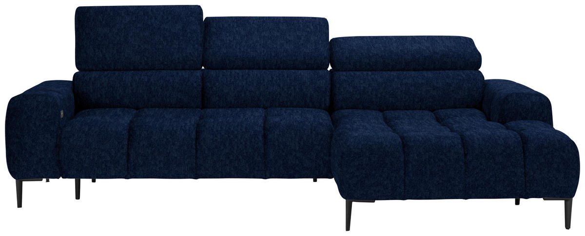 ECKSOFA Dunkelblau Samt, Webstoff  - Schwarz/Dunkelblau, Design, Textil/Metall (270/177cm) - Welnova