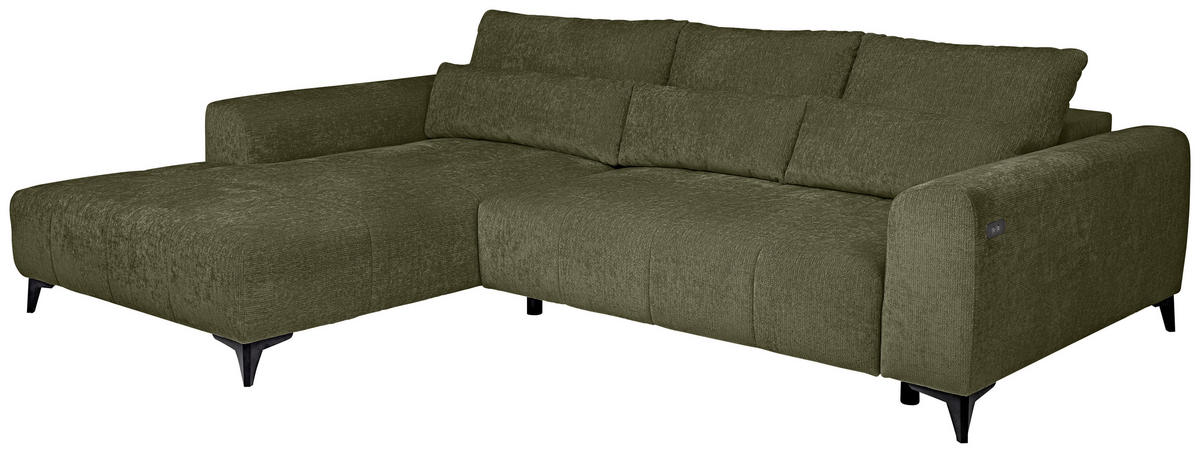 HÖRNSOFFA i chenille olivgrön  - olivgrön/svart, Klassisk, textil/plast (222/279cm) - MID.YOU