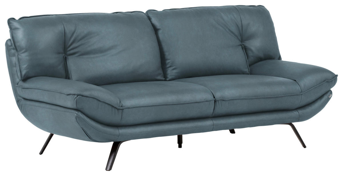 2,5-SITZER in Echtleder Blau  - Blau/Schwarz, Design, Leder/Metall (206/94/95cm) - Celina