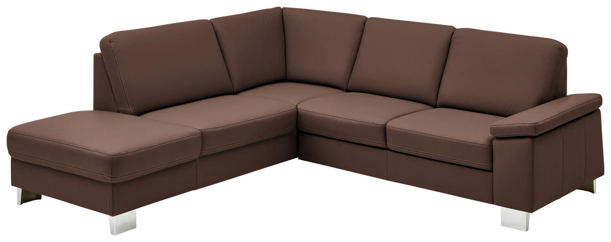 ECKSOFA  in Echtleder Braun  235/248 cm  - Alufarben/Braun, Design, Leder/Metall (235/248cm) - Beldomo Premium