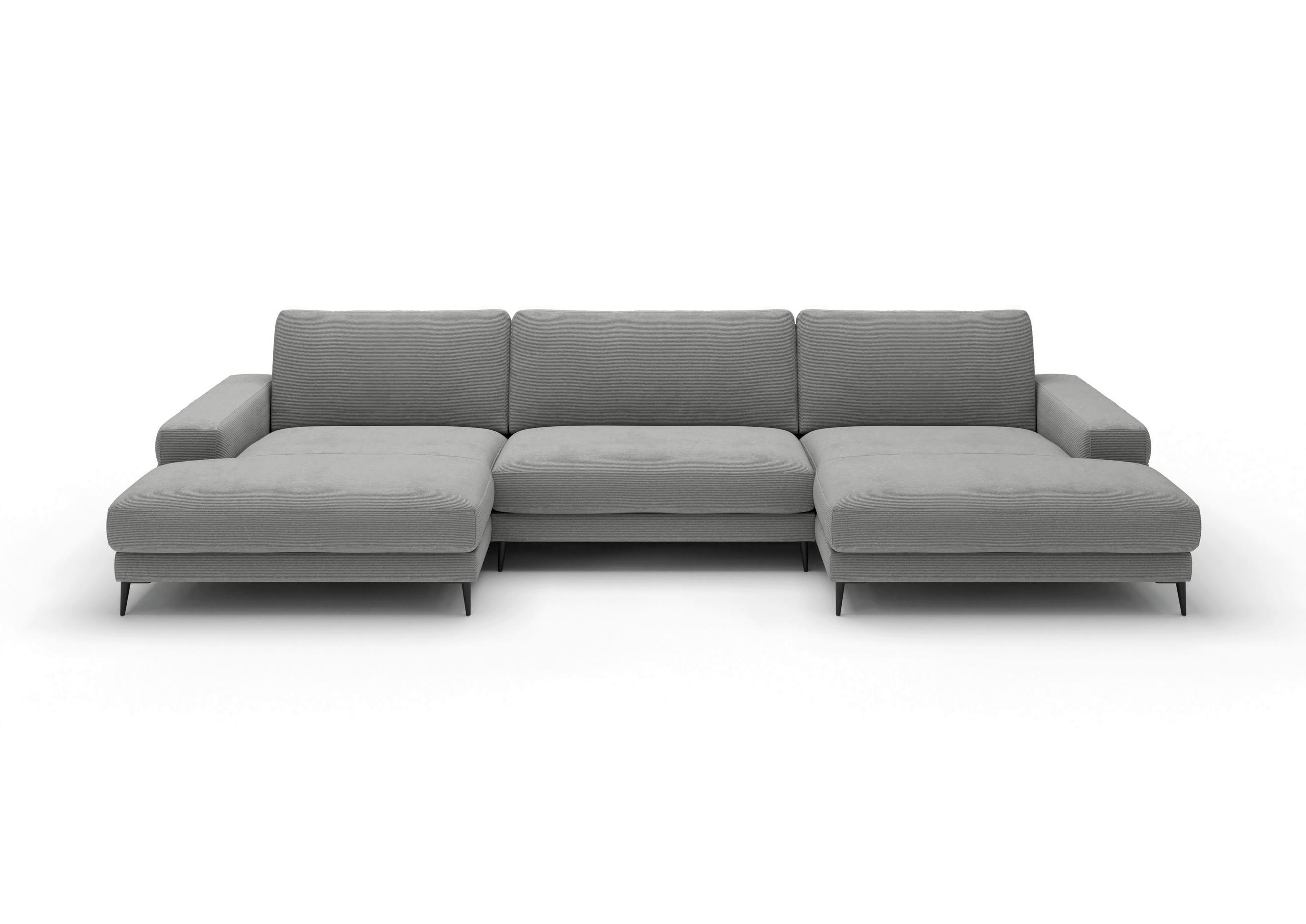WOHNLANDSCHAFT Badia Base Silberfarben Feincord  - Silberfarben/Schwarz, Design, Textil/Metall (177/376/177cm) - Dieter Knoll