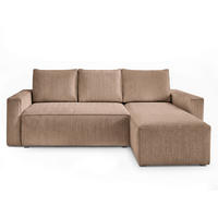 ECKSOFA Hellbraun Cord Rückenkissen, Bettkasten, Schlaffunktion, Rücken echt, Liegefläche im Originalstoff  - Hellbraun/Schwarz, MODERN, Kunststoff/Textil (232/140cm) - Xora