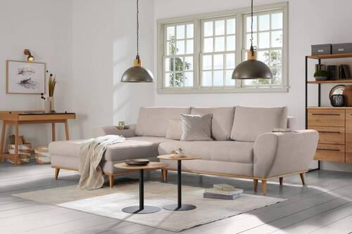 ECKSOFA in Webstoff Beige  - Eichefarben/Beige, Design, Holz/Textil (175/282cm) - Carryhome
