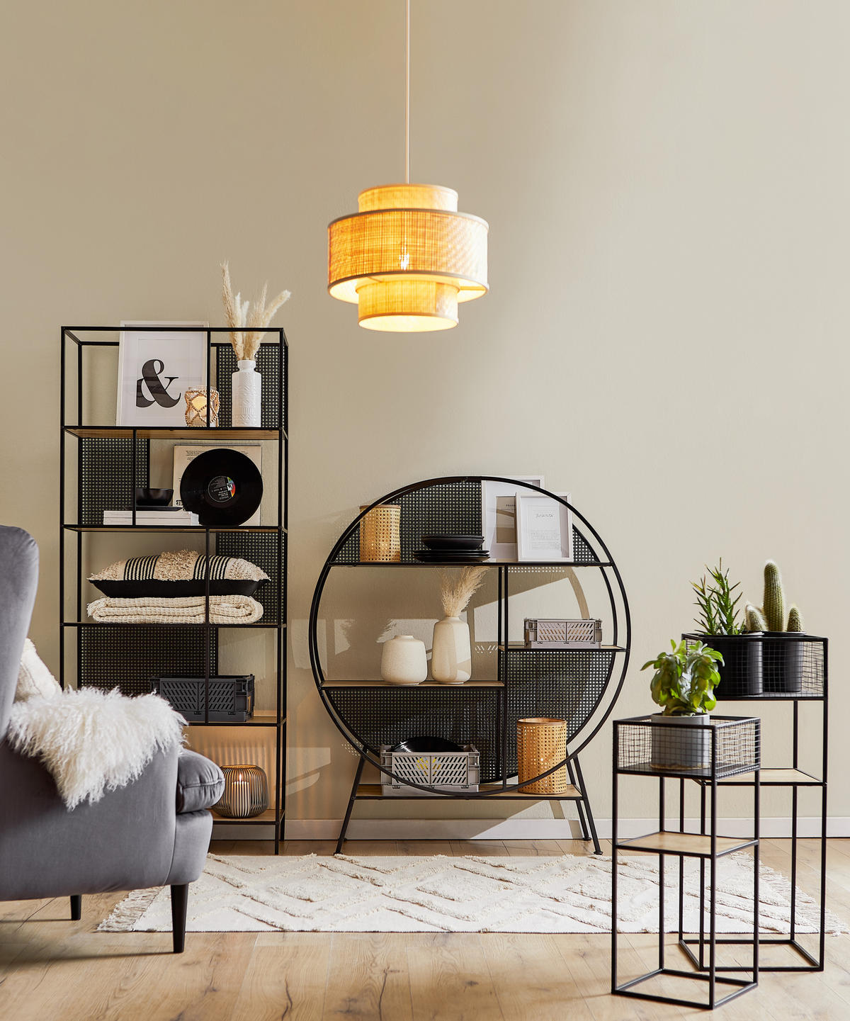 BLUMENSTÄNDER Metall, Holzwerkstoff  - Eichefarben/Schwarz, Trend, Holzwerkstoff/Metall (30,5/25/30/25/80/63cm) - Xora