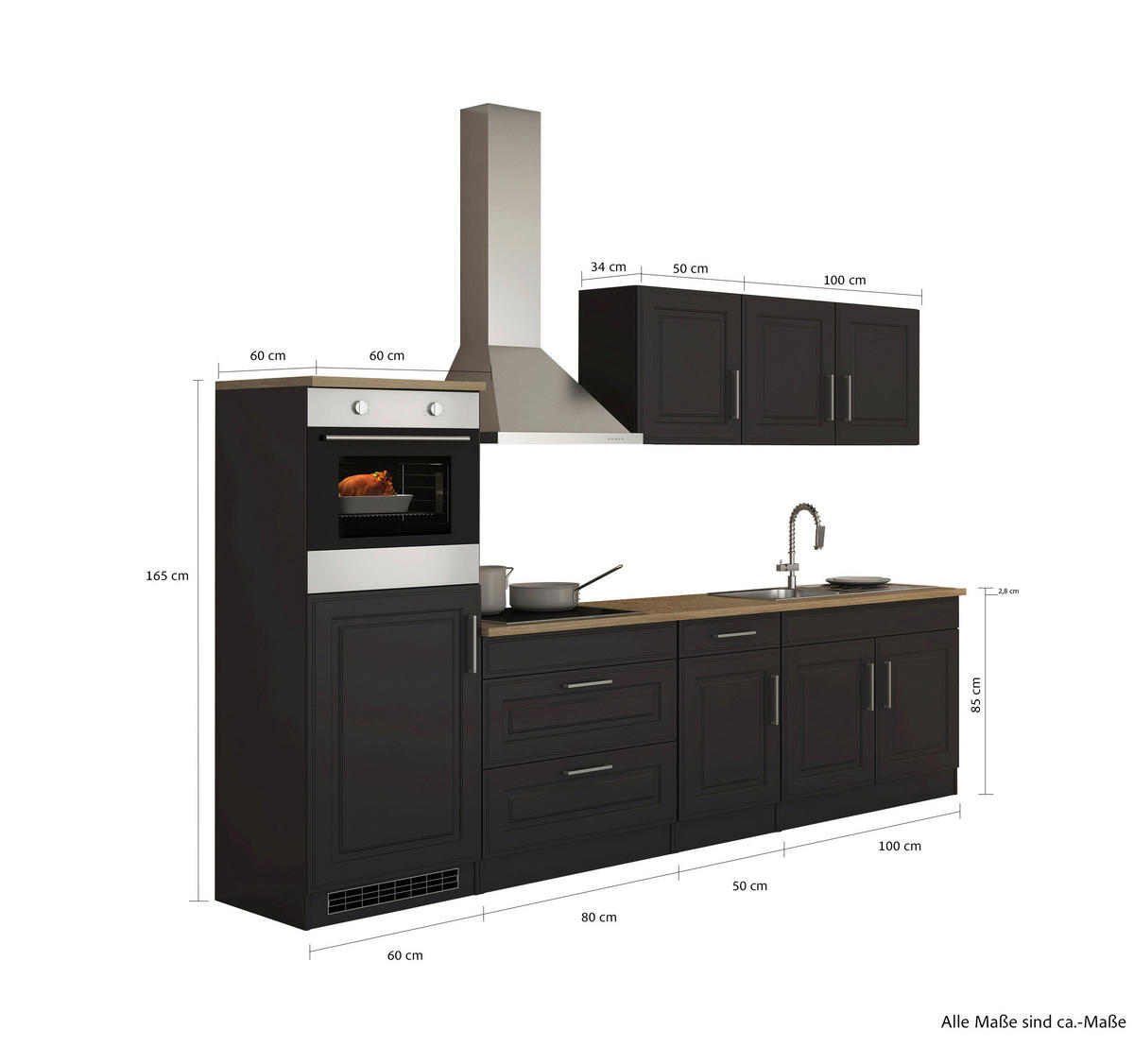 KÜCHENBLOCK 290 cm   in Graphitfarben, Sonoma Eiche  - Alufarben/Graphitfarben, Modern, Holzwerkstoff/Metall (290cm) - Held