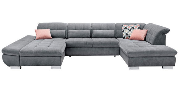 WOHNLANDSCHAFT Grau Mikrofaser - Chromfarben/Grau, Design, Kunststoff/Textil (204/350/211cm) - Xora