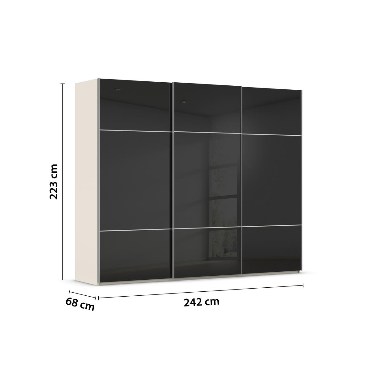 SCHWEBETÜRENSCHRANK 242/223/68 cm 3-türig Schwarz, Champagner  - Champagner/Alufarben, KONVENTIONELL, Glas/Holzwerkstoff (242/223/68cm) - Novel