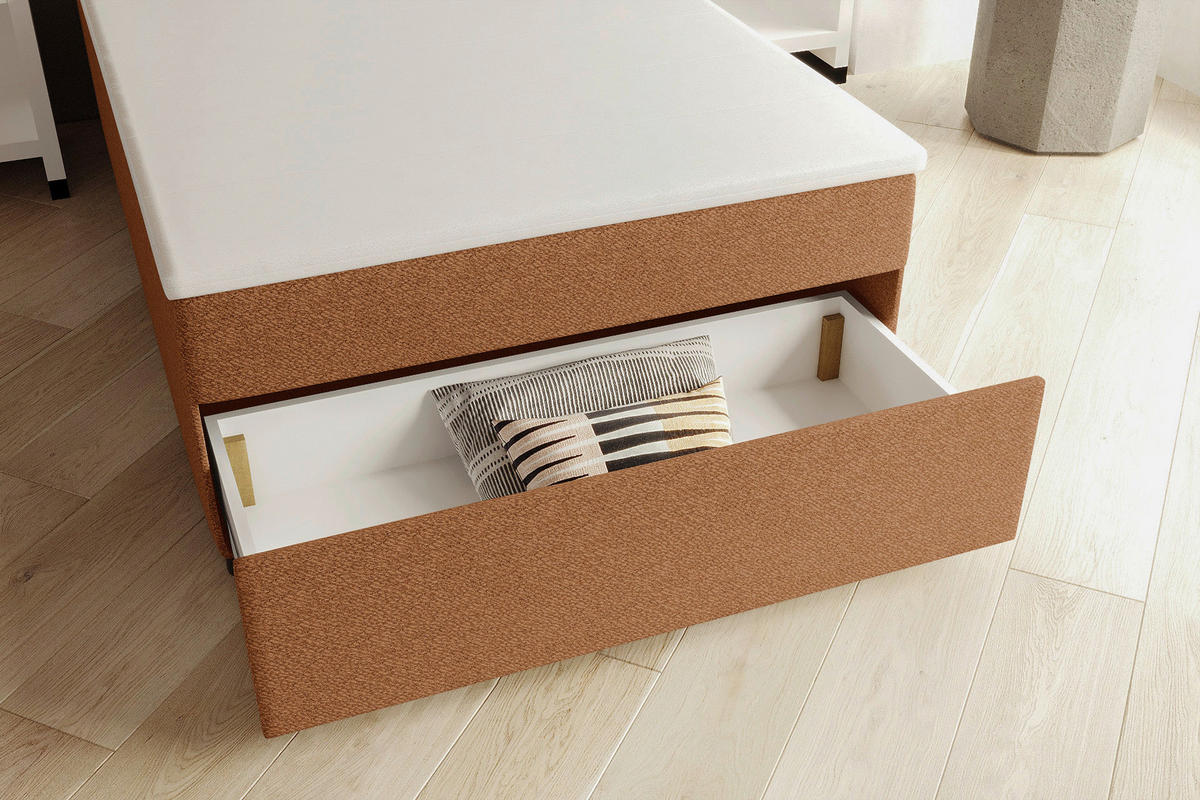 BOXBETT 120/200 cm,  in Rostfarben, Matratze, Topper, Bettschublade, H3 = fest  - Rostfarben/Schwarz, KONVENTIONELL, Kunststoff/Textil (120/200cm) - Boxxx