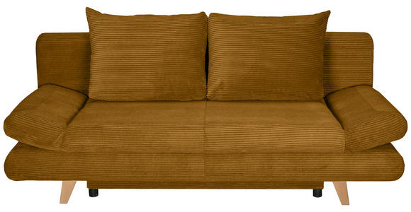 SCHLAFSOFA  mit Schlafen auf Sitzhöhe, haustierfreundlicher Bezug Cord Currygelb  - Currygelb/Buchefarben, KONVENTIONELL, Holz/Textil (200/75/85cm) - Carryhome