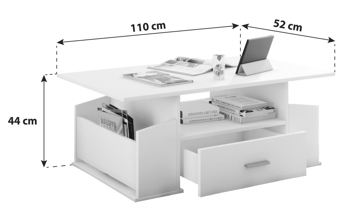 Couchtisch in Weiß in Holzwerkstoff 110/52/44 cm  - Weiss/Silberfarben, Basics, Holzwerkstoff/Kunststoff (110/52/44cm) - MID.YOU