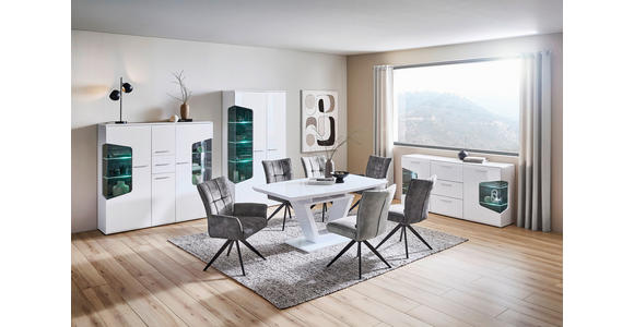 HIGHBOARD  155/150/41 cm 1 Schublade(n)  - Eichefarben/Weiß Hochglanz, Design, Glas/Holz (155/150/41cm) - Hom`in