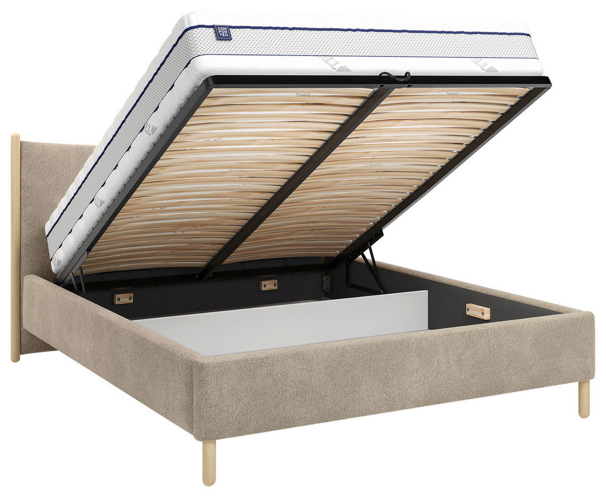 POLSTERBETT 140/200 cm,  in Braun, gepolstertes Kopfteil, Lattenrost, Bettkasten,  - Buchefarben/Braun, MODERN, Holz/Holzwerkstoff (140/200cm) - MID.YOU