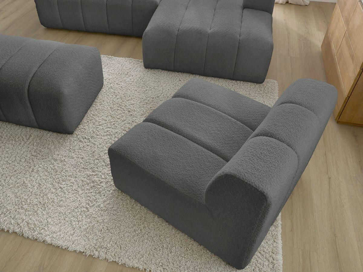 ECKSOFA Ottomane rechts  ANNECY Dunkelgrau Bouclé  - Dunkelgrau/Schwarz, MODERN, Kunststoff/Textil (262/170cm)