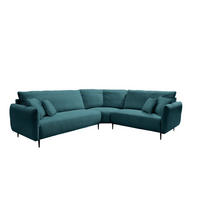 ECKSOFA in Cord Petrol  - Petrol/Schwarz, Design, Textil/Metall (294/256cm) - Livetastic