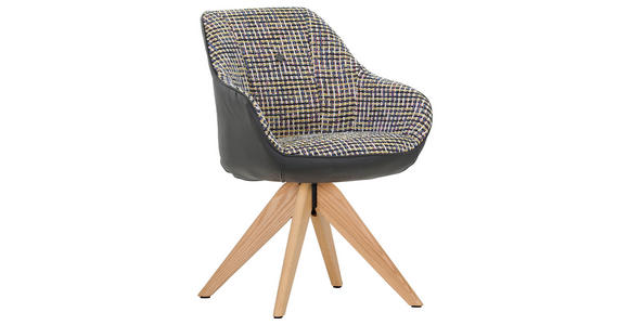 ARMLEHNSTUHL in Chenille, Lederlook - Blau/Eichefarben, KONVENTIONELL, Holz/Textil (60/83/65cm) - Novel