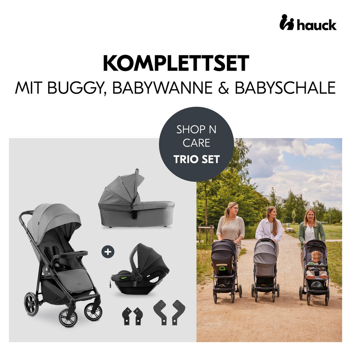 KINDERWAGENSET  Shop N Care Trio Set  Grey  - Schwarz/Grau, Basics, Kunststoff/Textil (52/110/91cm) - Hauck