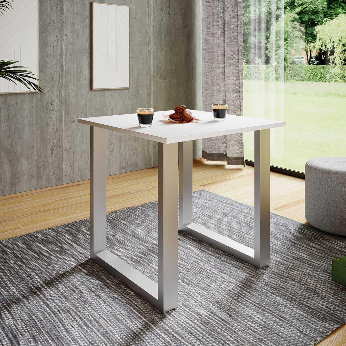 ESSTISCH Silberfarben, Weiß  - Silberfarben/Weiß, Basics, Holzwerkstoff/Metall (80/50/76cm) - MID.YOU